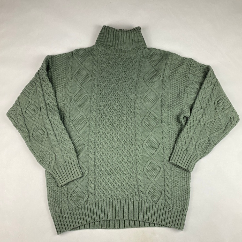 Aritzia Sunday Best Cable Knit Sweater S Green Oversized Wool Blend Turtleneck